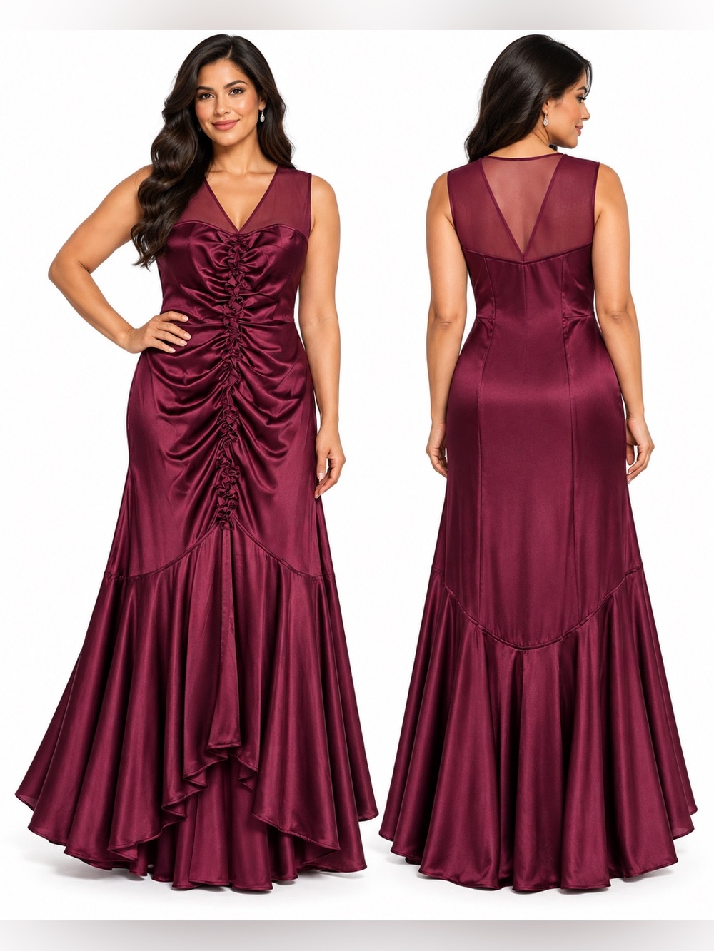 Y2K Randolph Duke The Look Luxe Silk Gown Size 10 Burgundy Ruched